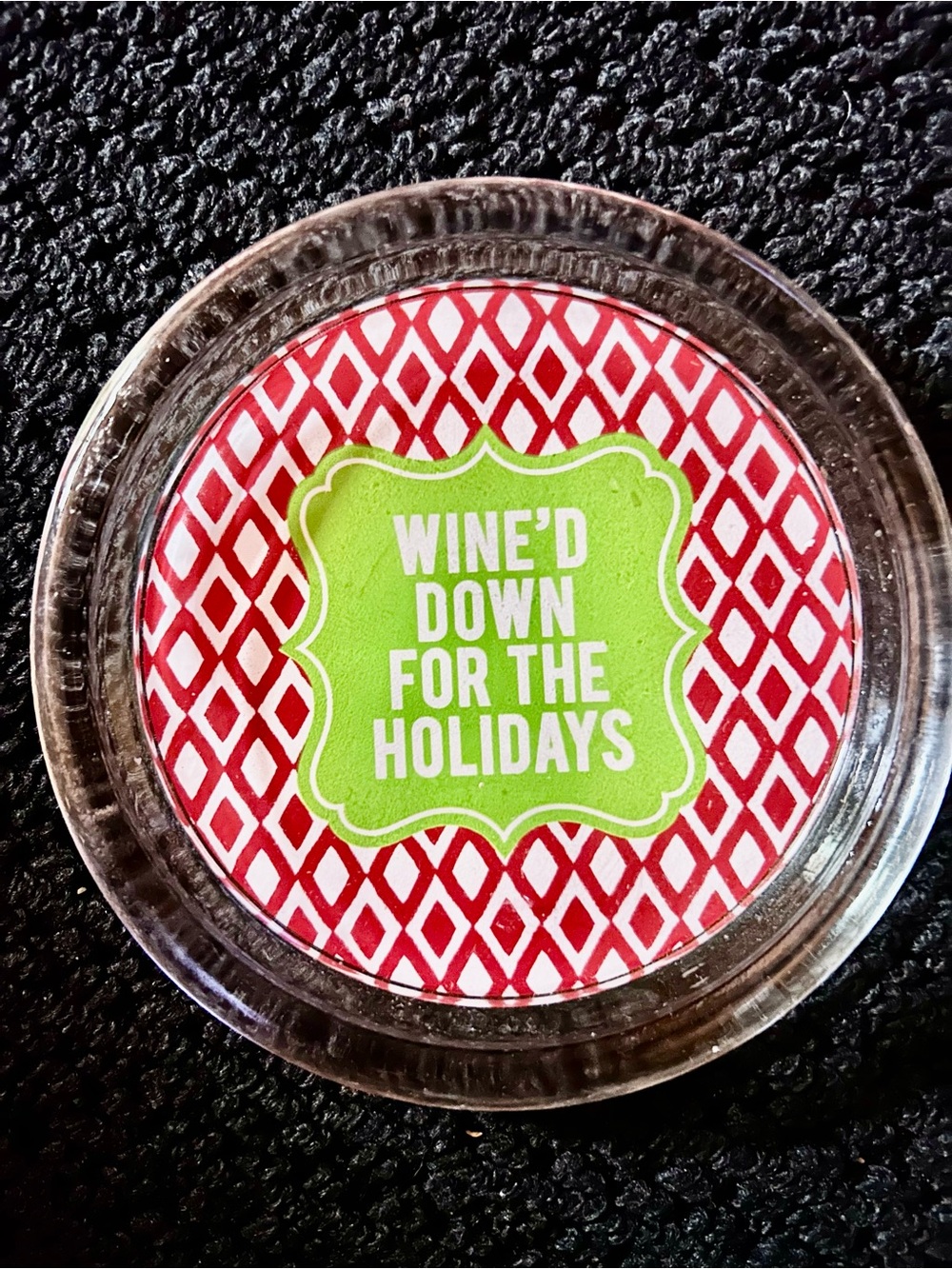 Two's Company Red and Green Holiday Glass Wine Coaster